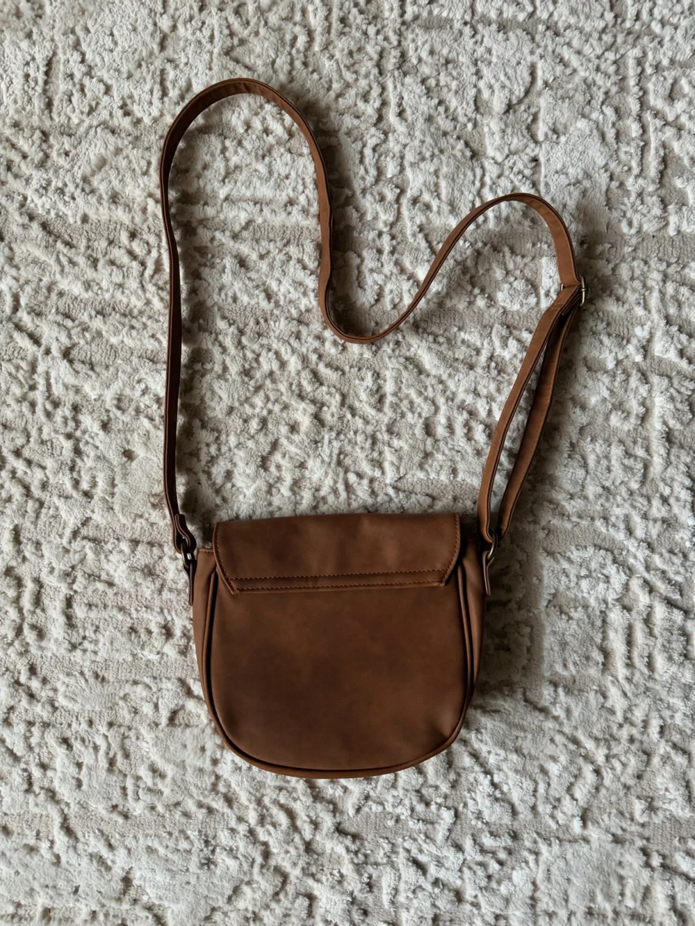 British Bag Company Brown Leather-Effect Crossbody Bag with Houndstooth Accent